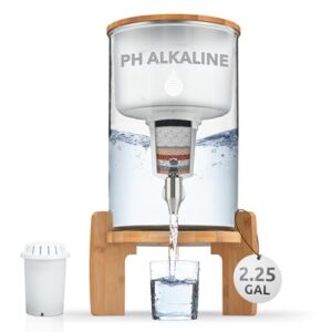 pH Recharge Glass Alkaline Water Filter Dispenser – Countertop Water Filter System – Purifier Pitcher for Home and Office – High pH Pure Drinking Water Filtration – 8.5L/2.25 Gal