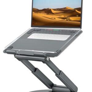tounee Telescopic Laptop Stand for Desk with 360° Swivel Base, Sit to Stand, Height Adjustable, Portable Riser Holder for Good Posture, Compatible with MacBook Pro, All Laptops 10-17″-Gray