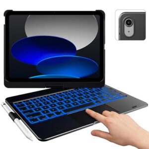 typecase Touch iPad 10th Generation Case with Keyboard (10.9″, 2022) and iPad A16 (11th Gen, 2025) – 360° Rotatable, 11-Color Backlit, Multi-Touch Trackpad, Thin & Light (Black)
