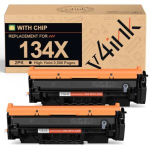 v4ink 134X 134A Black Toner Cartridge Replacement for HP 134A W1340A 134X W1340X Black High-Yield 2,500 Pages for HP Laserjet M209dw MFP M234dw M234sdw M234sdn Printer (with CHIP, 2 Pack)