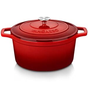 vancasso Enameled Cast Iron Dutch Oven, 7.5 QT Dutch Oven Pot with Lid, Round Enamel Dutch Oven for Bread Baking, Non Stick Enamel Coating, Pot’s Body Cast Iron, Red