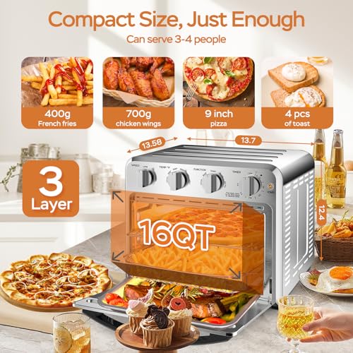 Air Fryer, Geek Chef Convection Air Fryer Toaster Oven, 4 Slice Toaster Airfryer Countertop Ovens, Electric Hot Ovens Oilless Cooker, Accessories & E-Recipes Included, ETL Listed, 16QT - Image 3