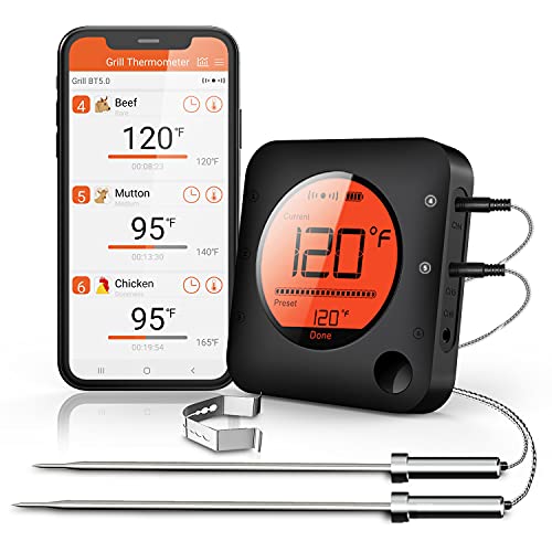 BFOUR Meat Thermometer Wireless Bluetooth, LCD Digital Meat Thermometer with Dual Probe, Wireless Remote BBQ Thermometer for Smoker Kitchen Cooking Grill Thermometer for Grilling BBQ Oven - Image 2