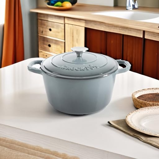 Crock Pot Artisan 5 Quart Enameled Cast Iron Round Dutch Oven, Slate Gray - Image 3