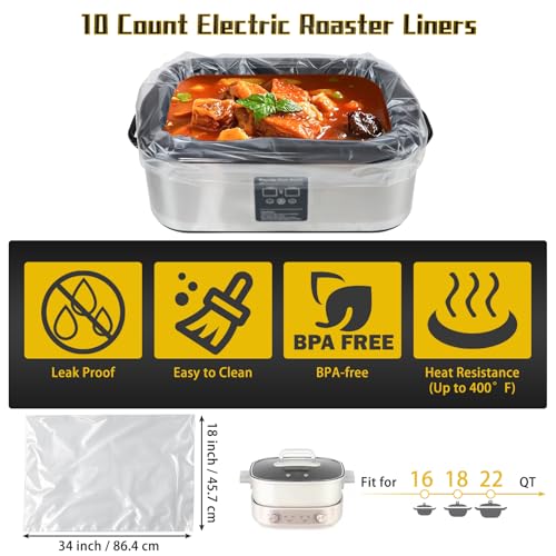 Electric Roaster Liners 34 x 18 Inch, 10 Count Disposable Roasting Oven Liners for 16, 18, 22 Quart Roasters, Plastic Cooking Bags for Immediate Cleanup - Image 4