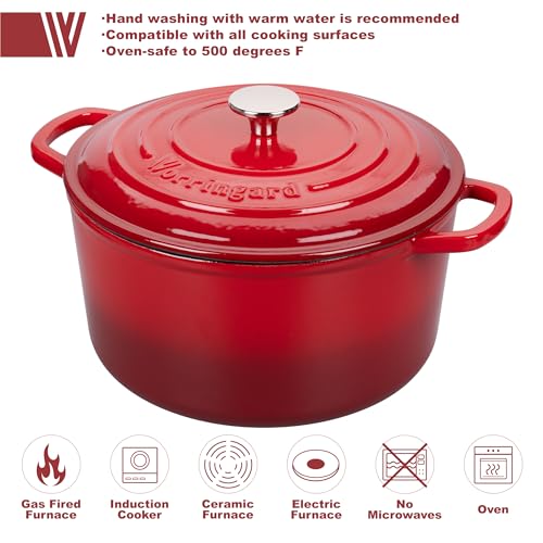 Enameled Cast Iron Dutch Oven Pot with Lid, for Sourdough Bread Baking, Round Dutch Ovens, 6 Quart, Red - Image 4
