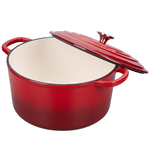Enameled Cast Iron Dutch Oven Pot with Lid, for Sourdough Bread Baking, Round Dutch Ovens, 6 Quart, Red - Image 5