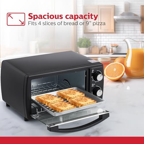 Holstein Housewares 4 Slice Countertop Toaster Oven with 60 Minute Timer Includes Pan and Wire Rack, Perfect for Baking, Broiling, and Toasting Compact Design in Sleek Black for Convenient Kitchen Use - Image 4