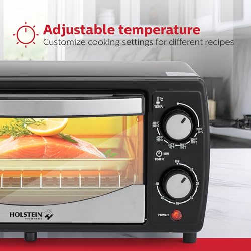 Holstein Housewares 4 Slice Countertop Toaster Oven with 60 Minute Timer Includes Pan and Wire Rack, Perfect for Baking, Broiling, and Toasting Compact Design in Sleek Black for Convenient Kitchen Use - Image 7