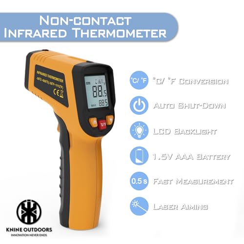 KNINE OUTDOORS Infrared Thermometer Laser Temperature Gun, -58℉ to 1112℉, Single Laser Targeting, Distance to Spot Ratio 12:1, for Cooking, Oven and Meat (Orange) - Image 4
