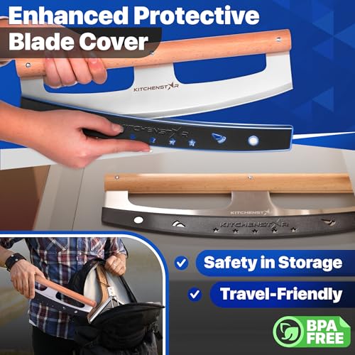 KitchenStar 14-Inch Pizza Cutter Rocker Blade - Razor Sharp Stainless Steel Slicer Knife, Stylish Beech Wood Handle, Protective Cover - Professional Pizza Oven Accessories, Silver - Image 5