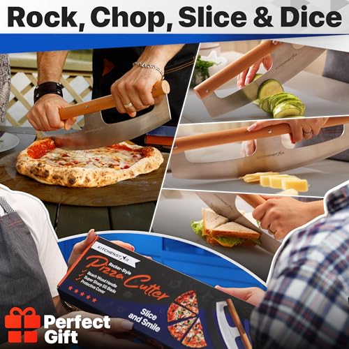 KitchenStar 14-Inch Pizza Cutter Rocker Blade - Razor Sharp Stainless Steel Slicer Knife, Stylish Beech Wood Handle, Protective Cover - Professional Pizza Oven Accessories, Silver - Image 6