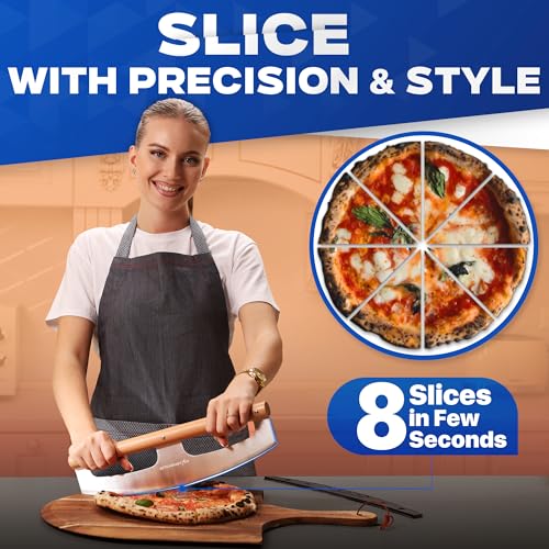 KitchenStar 14-Inch Pizza Cutter Rocker Blade - Razor Sharp Stainless Steel Slicer Knife, Stylish Beech Wood Handle, Protective Cover - Professional Pizza Oven Accessories, Silver - Image 7