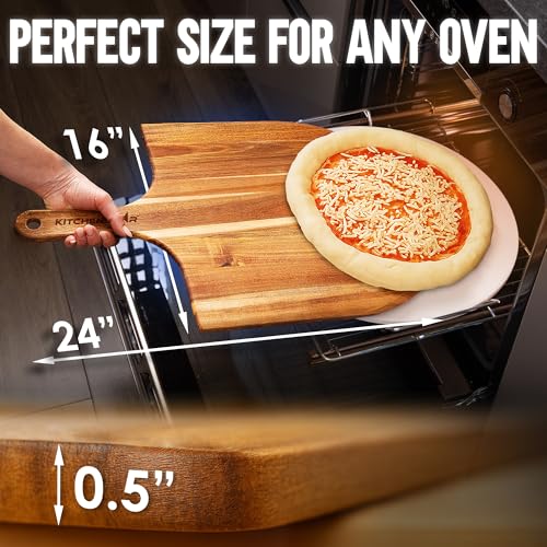 KitchenStar 16-Inch Acacia Wood Pizza Peel – Extra Large Wooden Cutting & Serving Board with Handle – Natural Oil Finish – Ideal Pizza Oven Accessory for Easy Sliding & Prep - Image 3