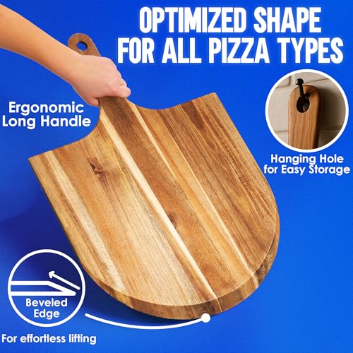 KitchenStar 16-Inch Acacia Wood Pizza Peel – Extra Large Wooden Cutting & Serving Board with Handle – Natural Oil Finish – Ideal Pizza Oven Accessory for Easy Sliding & Prep - Image 4