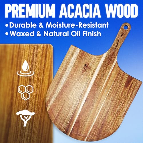 KitchenStar 16-Inch Acacia Wood Pizza Peel – Extra Large Wooden Cutting & Serving Board with Handle – Natural Oil Finish – Ideal Pizza Oven Accessory for Easy Sliding & Prep - Image 5