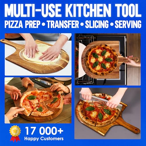KitchenStar 16-Inch Acacia Wood Pizza Peel – Extra Large Wooden Cutting & Serving Board with Handle – Natural Oil Finish – Ideal Pizza Oven Accessory for Easy Sliding & Prep - Image 6