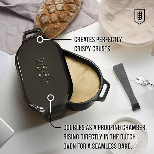 KooK Dutch Oven, Oven for Sourdough Bread Baking, with Lid, Dual Handles, Enameled Cast Iron, includes Lid Lever, Great for Baking Bread, Cooking and Roasting, Dishwasher Safe, 3.4 Qt, Black - Image 5
