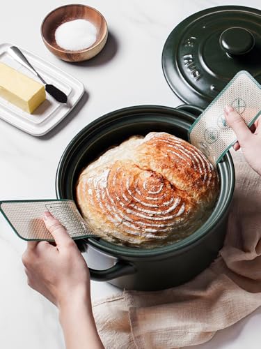 LE TAUCI 3 qt Ceramic Dutch Oven for Bread Baking with Silicone Sling- Lightweight, Non-Toxic, No Seasoning Needed- Oven, Microwave & Dishwasher Safe, Ideal for Home Bakers & Beginners, Forest Green - Image 3