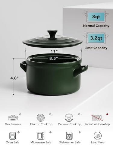 LE TAUCI 3 qt Ceramic Dutch Oven for Bread Baking with Silicone Sling- Lightweight, Non-Toxic, No Seasoning Needed- Oven, Microwave & Dishwasher Safe, Ideal for Home Bakers & Beginners, Forest Green - Image 4