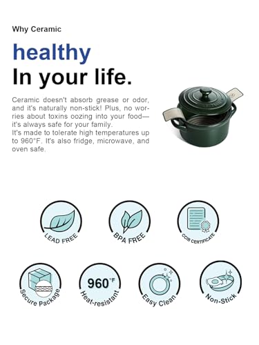 LE TAUCI 3 qt Ceramic Dutch Oven for Bread Baking with Silicone Sling- Lightweight, Non-Toxic, No Seasoning Needed- Oven, Microwave & Dishwasher Safe, Ideal for Home Bakers & Beginners, Forest Green - Image 5