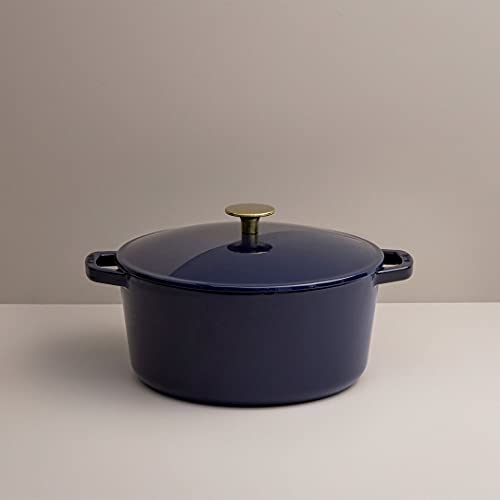 Milo by Kana 3.5-quart Enameled Cast Iron Dutch Oven with Lid | Premium Casserole Cooking Pot | Enamel Coating Inside and Out | Oven Safe and Dishwasher Friendly (Navy Blue with Gold Knob)) - Image 5
