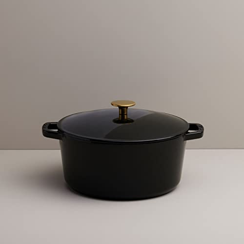 Milo by Kana 5.5-quart Enameled Cast Iron Dutch Oven with Lid | Premium Casserole Cooking Pot | Enamel Coating Inside and Out | Oven Safe and Dishwasher Friendly (Gloss Black with Gold Knob) - Image 3