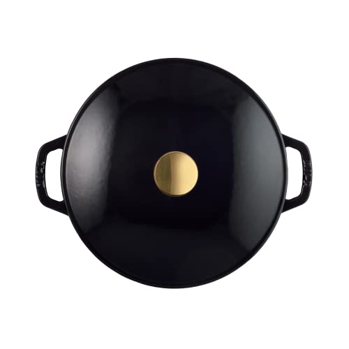 Milo by Kana 5.5-quart Enameled Cast Iron Dutch Oven with Lid | Premium Casserole Cooking Pot | Enamel Coating Inside and Out | Oven Safe and Dishwasher Friendly (Gloss Black with Gold Knob) - Image 6