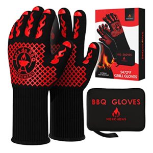 Pro-Series BBQ Gloves – Heat Resistant Grill, Grilling, and Oven Gloves for Culinary Experts – Extreme Fireproof Protection, Silicone Grip, Extra Long Mitts – Indoor & Outdoor – with Protective case