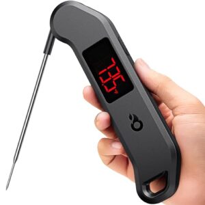 Professional Digital Meat Thermometer, 1 Sec Instant Read, ±0.5℉ Accuracy NIST&NSF Certified Food Thermometer, Auto-Rotate Bright LED Screen, 100% Waterproof Cooking Thermometer for Grill BBQ, Black