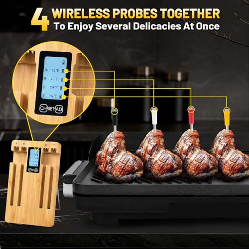 Wireless Smart Meat Thermometer with 4 Probes, Ultra-Long Range Bluetooth 5.4, App Control with iOS & Android, IP67 Waterproof, 10 Preset Menus & Color-Coded Probes for Oven, Grill, BBQ, A8 - Image 4