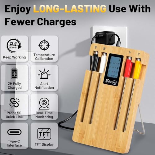 Wireless Smart Meat Thermometer with 4 Probes, Ultra-Long Range Bluetooth 5.4, App Control with iOS & Android, IP67 Waterproof, 10 Preset Menus & Color-Coded Probes for Oven, Grill, BBQ, A8 - Image 5