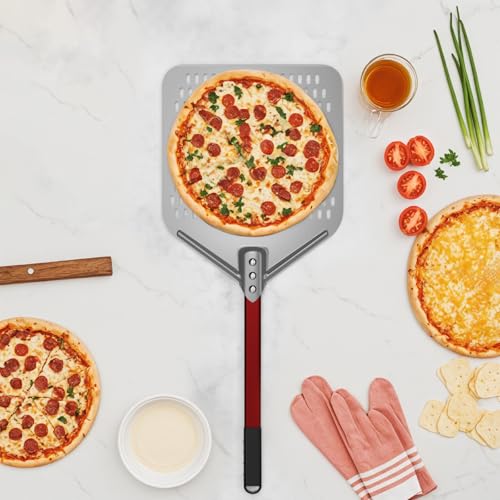 crosson 12”×16" Perforated Pizza Peel, Pizza Spatula Paddle, Lightweight Pizza Turning Peel with 16“ Long Handle, Pizza Oven Accessories, Pizza Tools, Rectangle Pizza Turner - Image 5