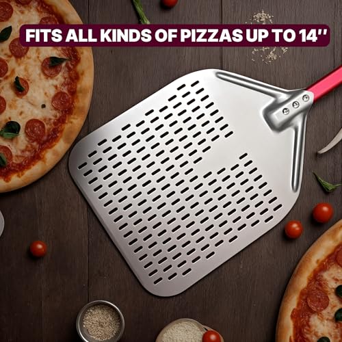 crosson 12”×16" Perforated Pizza Peel, Pizza Spatula Paddle, Lightweight Pizza Turning Peel with 16“ Long Handle, Pizza Oven Accessories, Pizza Tools, Rectangle Pizza Turner - Image 6