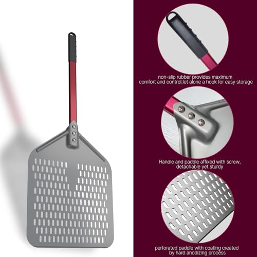 crosson 12”×16" Perforated Pizza Peel, Pizza Spatula Paddle, Lightweight Pizza Turning Peel with 16“ Long Handle, Pizza Oven Accessories, Pizza Tools, Rectangle Pizza Turner - Image 7