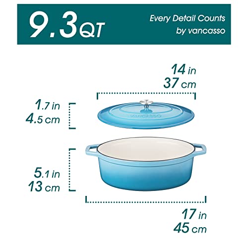 vancasso Enameled Cast Iron Dutch Oven, 9.3 Quart Dutch Oven Pot with Lid, Oval Dutch Oven Cast Iron Pot with Non Stick Coating for Bread Baking, Light Blue - Image 4
