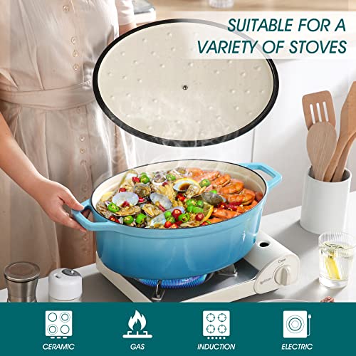 vancasso Enameled Cast Iron Dutch Oven, 9.3 Quart Dutch Oven Pot with Lid, Oval Dutch Oven Cast Iron Pot with Non Stick Coating for Bread Baking, Light Blue - Image 5